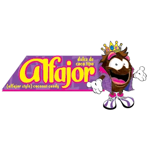 Alfajor coconut candy product logo with mascot