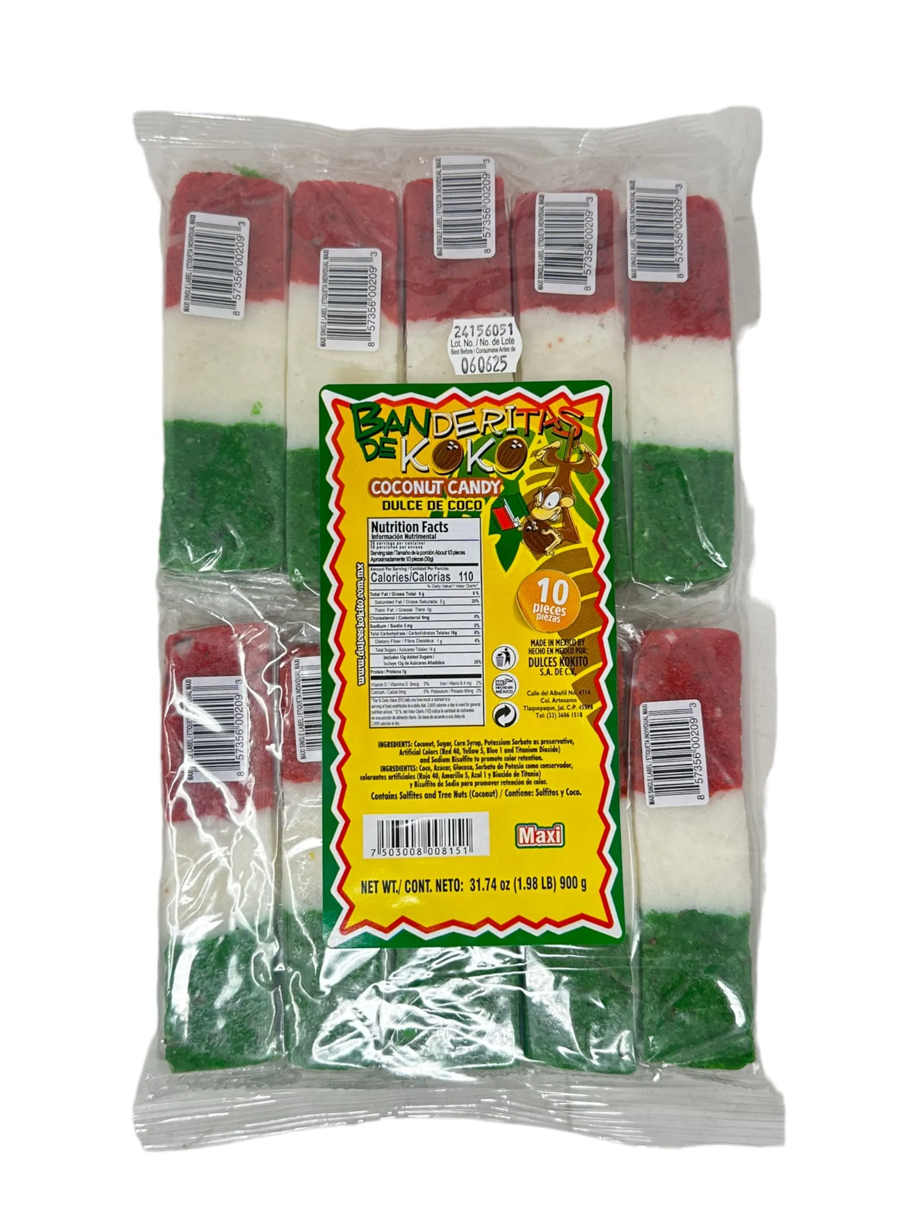 Banderitas de Koko coconut candy 10-piece bag, 900g