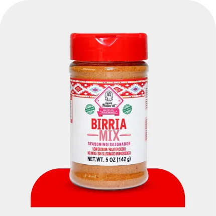 Sazon Natural Birria Mix seasoning jar with red lid, 5 oz