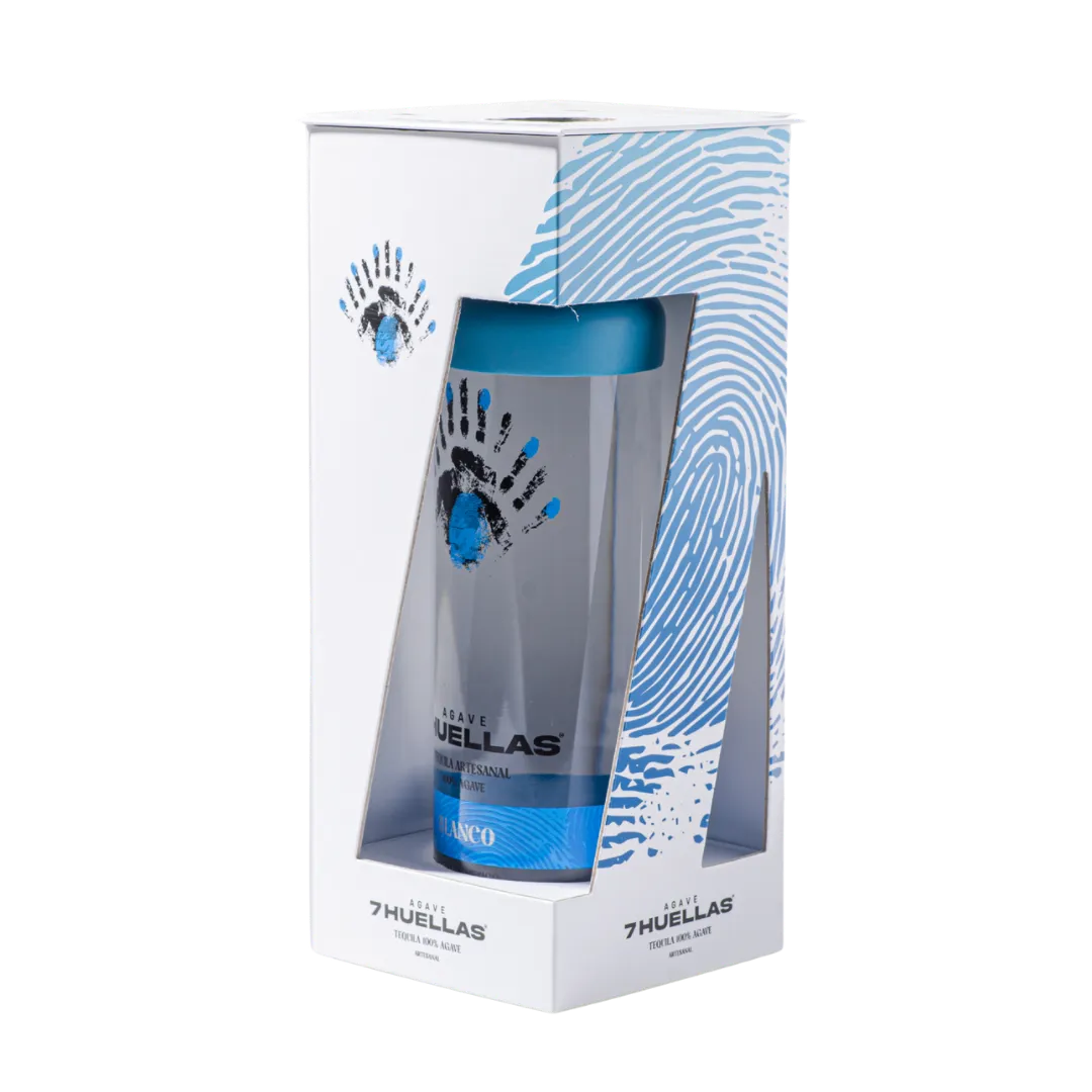 Blanco bottle in gift box with fingerprint design, product shot