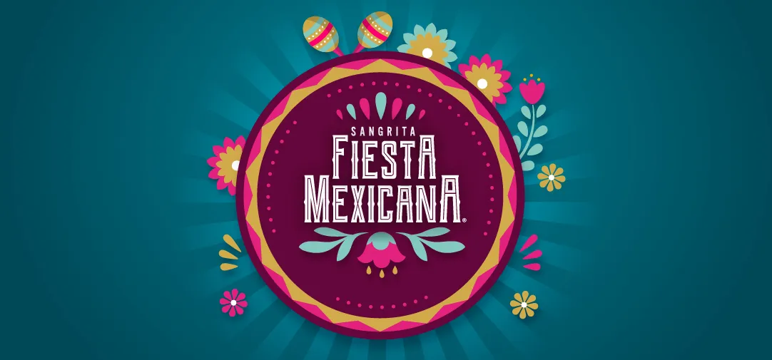 Fiesta Mexicana festive logo banner with maracas and flowers
