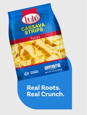 LuLu Cassava Strips bag back showing nutritional info