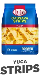 LuLu Cassava Strips product bag on dark background