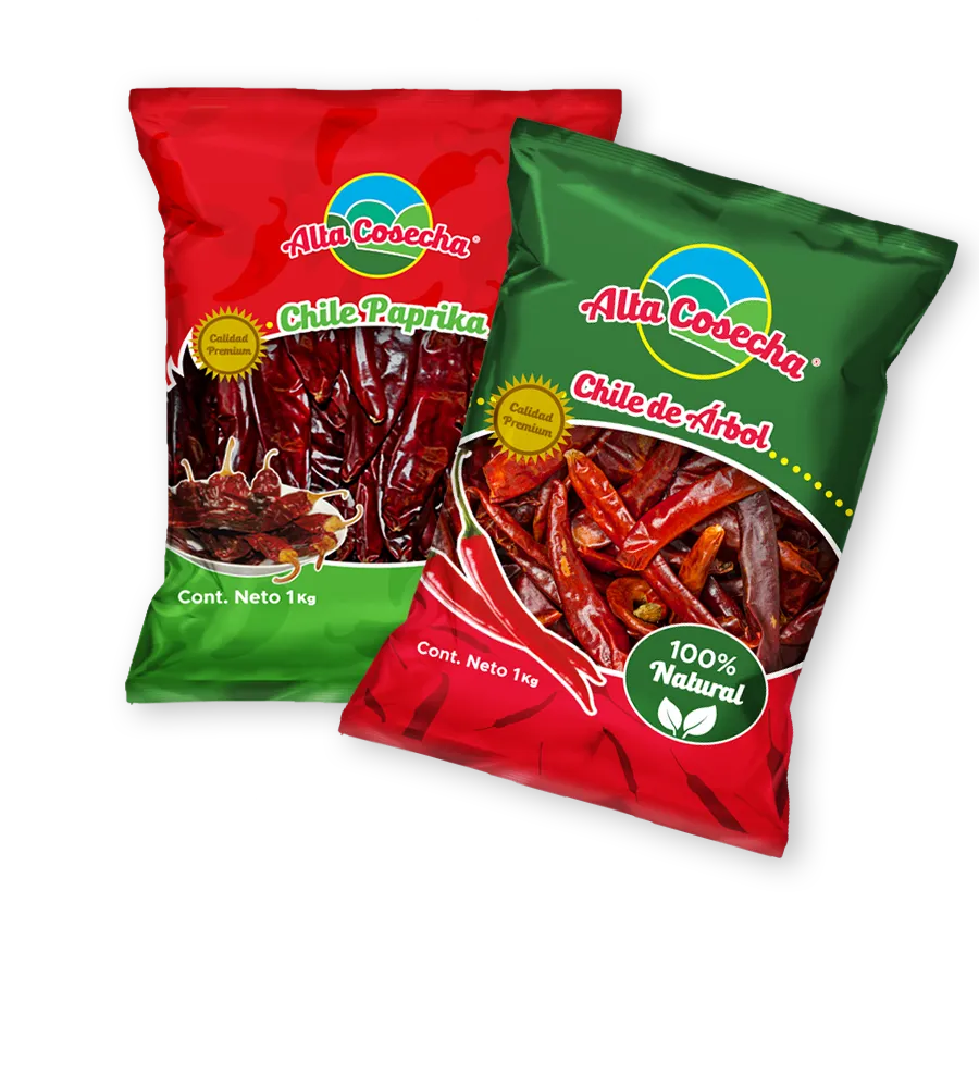 Alta Cosecha paprika chile and chile de arbol bags side by side