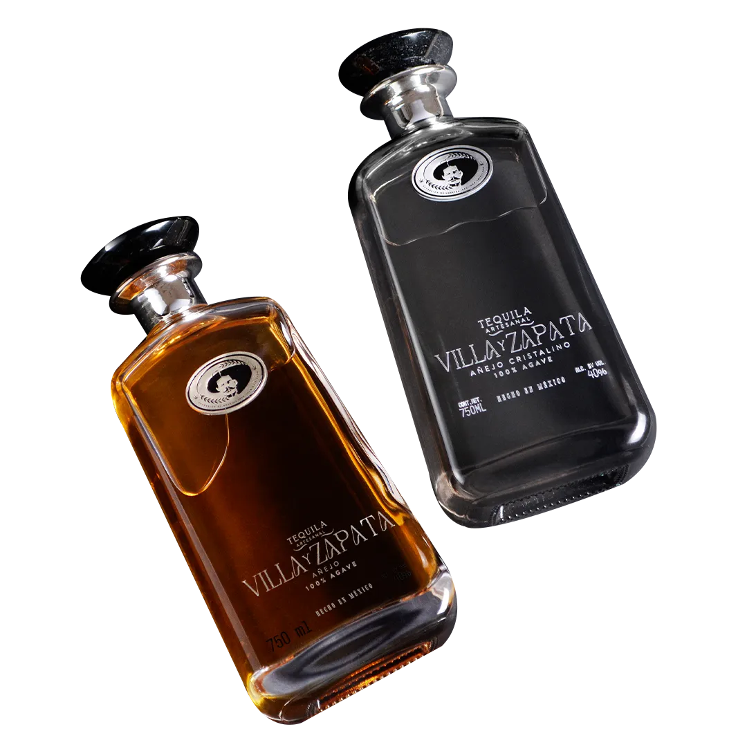 Añejo and Cristalino bottles angled on white background