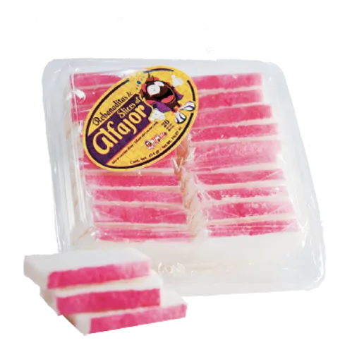 Alfajor coconut candy gift tray with pink and white slices