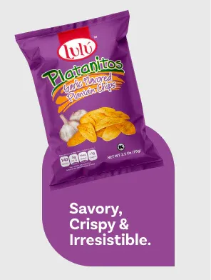 LuLu Garlic Chips bag back showing nutritional info