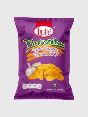 LuLu Garlic Chips bag front with brown and white packaging