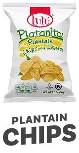 LuLu Lemon Plantain Chips product bag on dark background