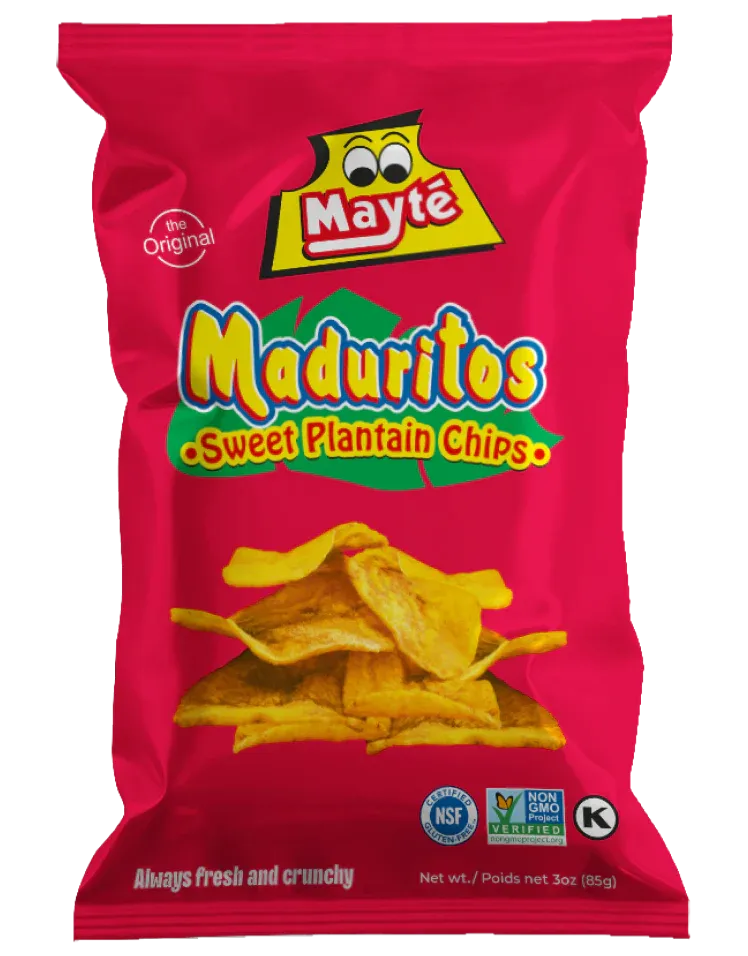 Mayte Maduritos Sweet Plantain Chips bag with red packaging