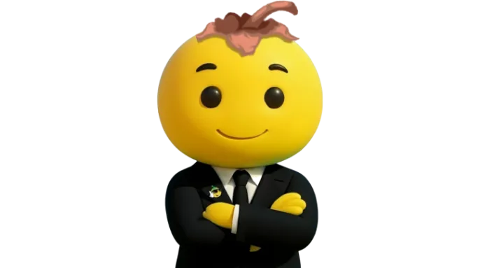 King Chars nanche mascot character in a black business suit with arms crossed