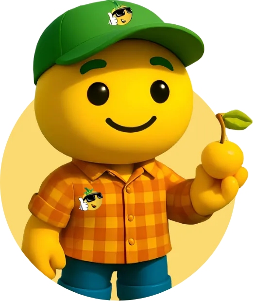 King Chars nanche mascot character as a farmer holding a fresh nanche fruit