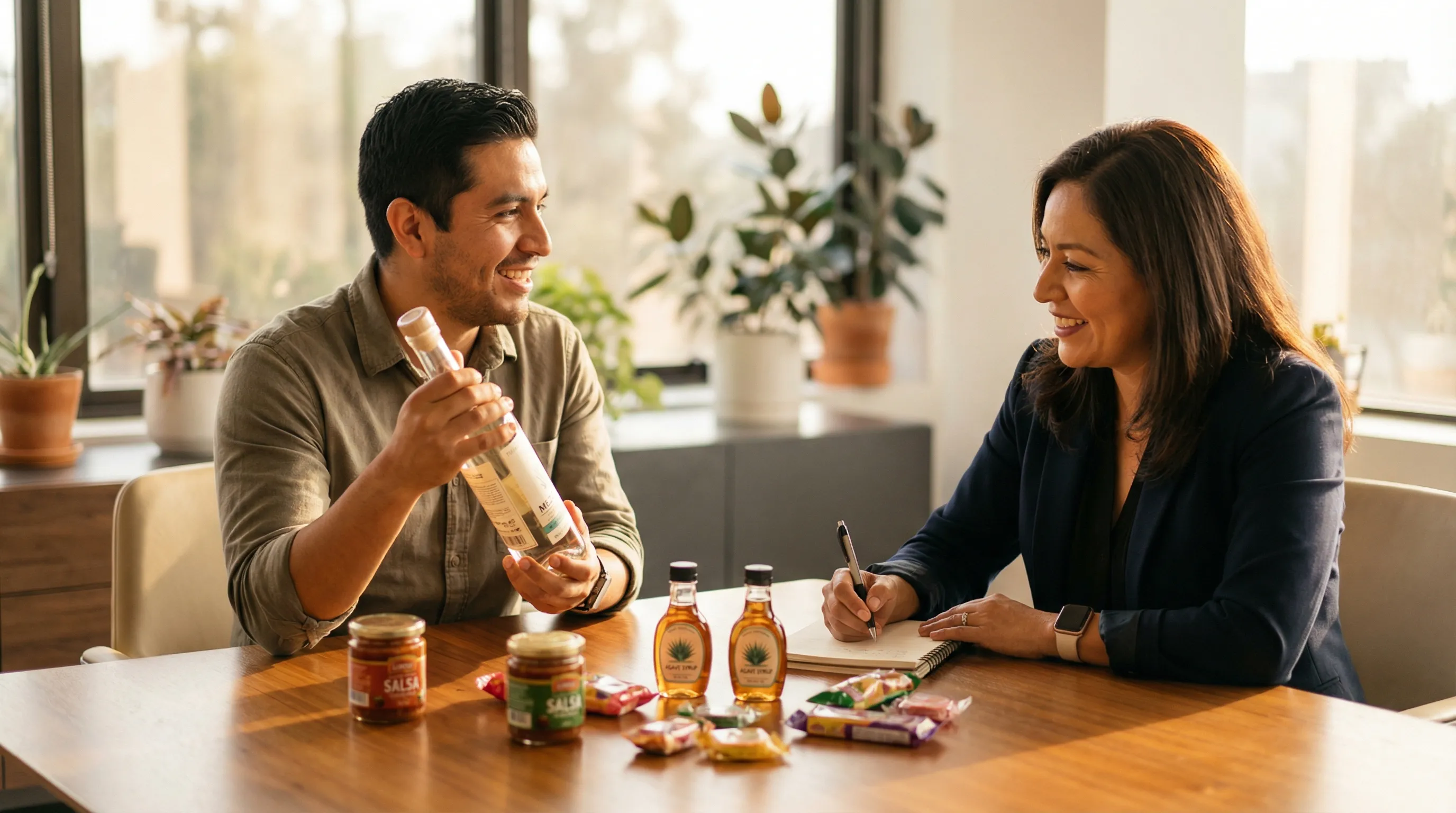 ANROB consultant and brand founder reviewing premium Mexican products together