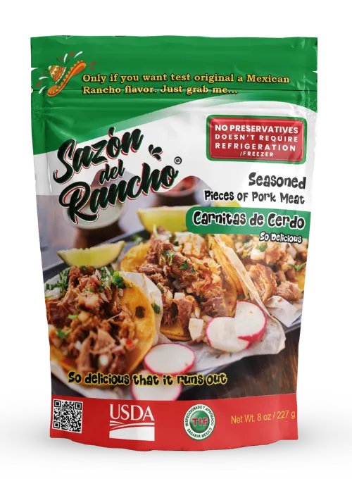 Sazón del Rancho Carnitas Seasoned Pork pouch, 8oz