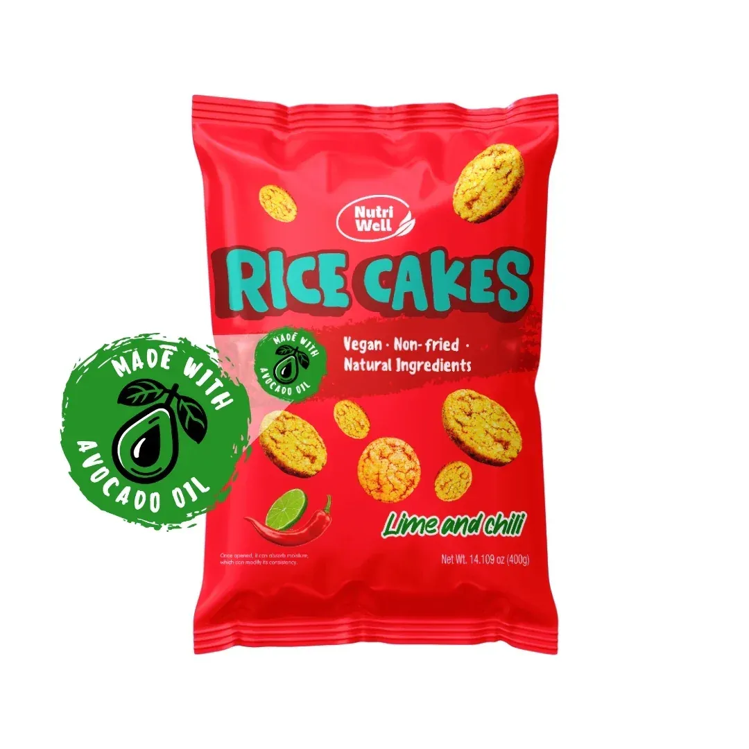 Nutri Well Rice Cakes lime and chili bag made with avocado oil