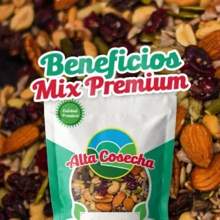 Alta Cosecha premium trail mix bag with benefits highlighted