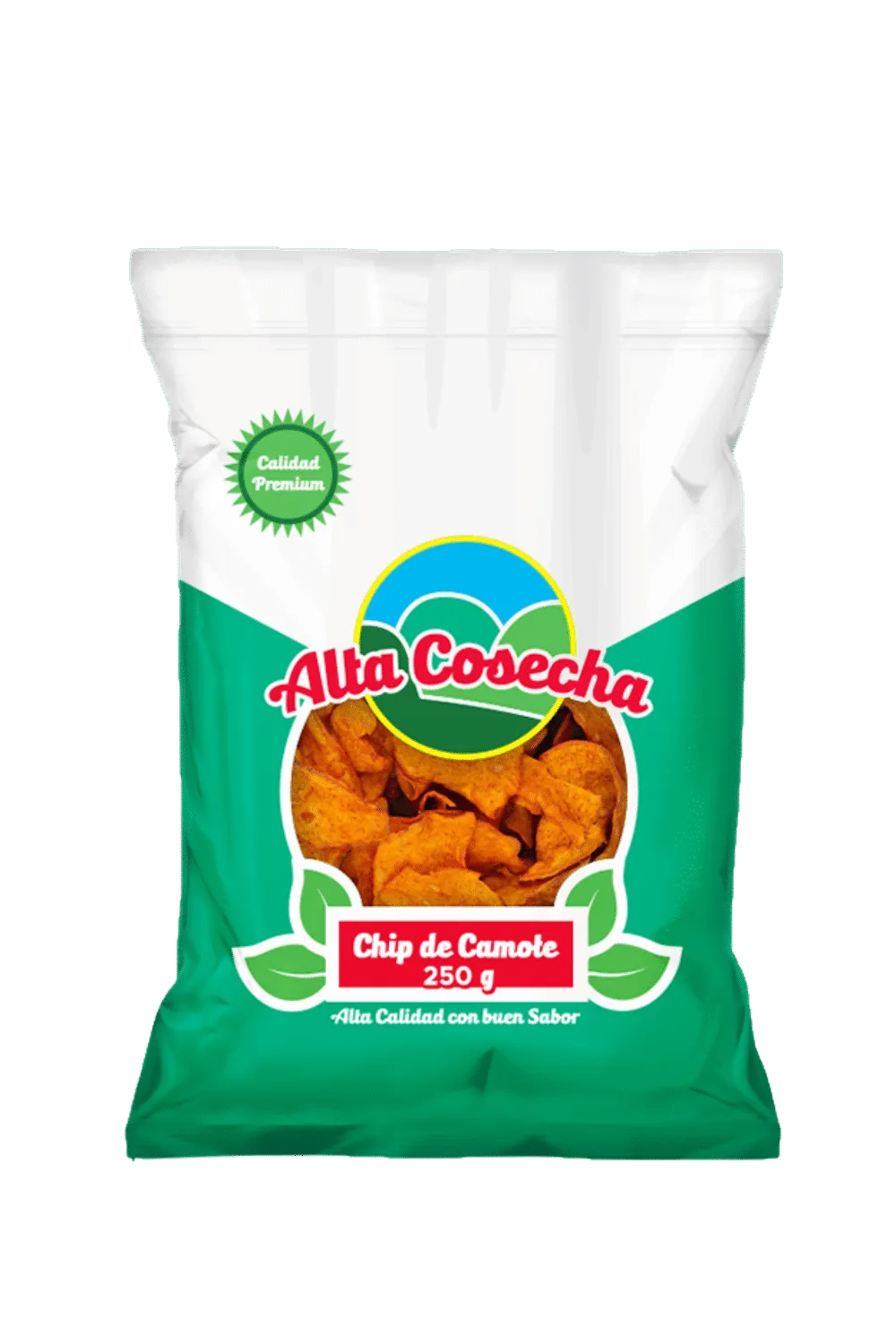 Alta Cosecha sweet potato chips 250g bag product render