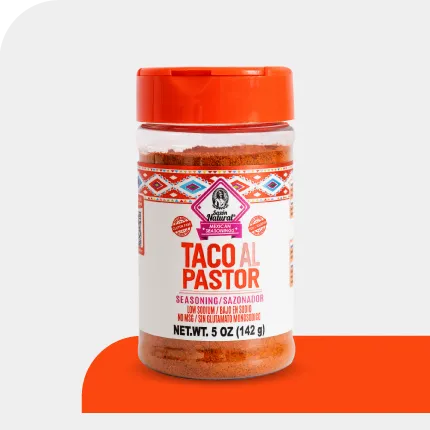 Sazon Natural Taco Al Pastor seasoning jar with orange lid, 5 oz